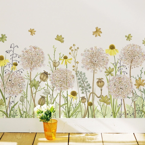 Pastoral Floral PVC Wall Sticker Self Adhesive Botanical Skirting Line Decal For Living Room Bedroom Home Aesthetic Decor
