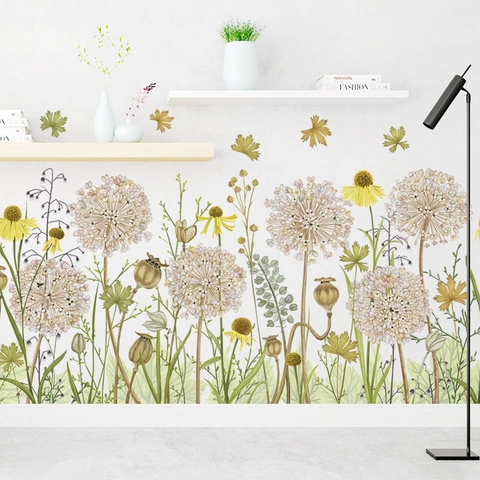 Pastoral Floral PVC Wall Sticker Self Adhesive Botanical Skirting Line Decal For Living Room Bedroom Home Aesthetic Decor