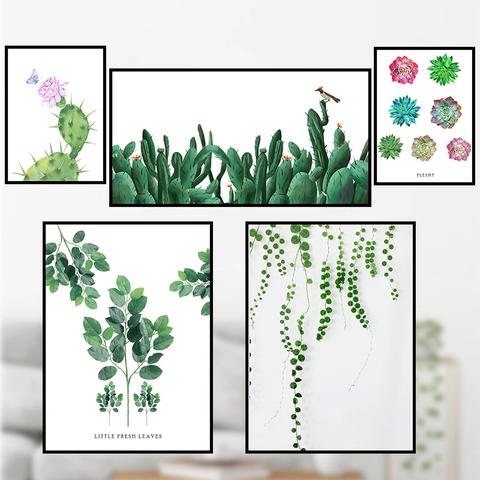 Nordischer Kaktus Sukkulenten Pflanze Wasserdicht PVC Wandtattoo Dekoratives Grünes Blatt Wandbild Für Wohnzimmer Schlafzimmer