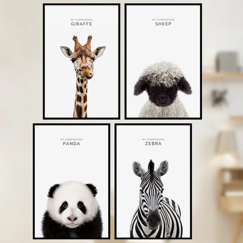 Pegatinas de Pared de Retratos de Animales Minimalistas Modernos Nórdicos de PVC Panda Cebra Jirafa Oveja Calcomanías de Pared Autoadhesivas para Sala de Estar