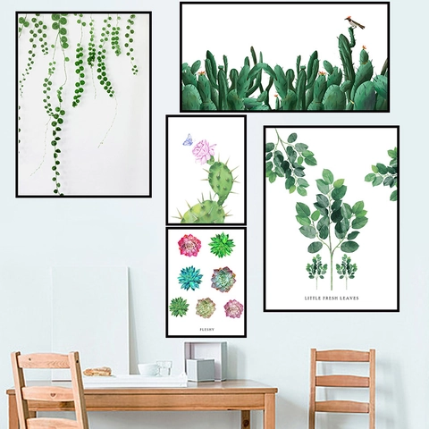 Nordischer Kaktus Sukkulenten Pflanze Wasserdicht PVC Wandtattoo Dekoratives Grünes Blatt Wandbild Für Wohnzimmer Schlafzimmer