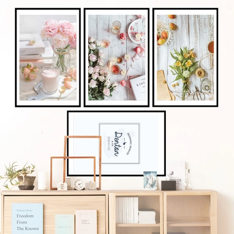 Pegatinas de Pared de Flores de Rosa Rosa Estilo Nordic Ins Decoración Romántica de PVC para Sala de Estar Dormitorio