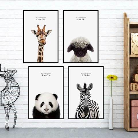 Pegatinas de Pared de Retratos de Animales Minimalistas Modernos Nórdicos de PVC Panda Cebra Jirafa Oveja Calcomanías de Pared Autoadhesivas para Sala de Estar