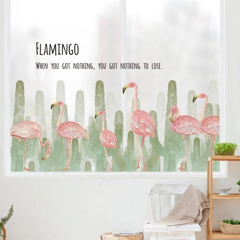 Nordico Flamingo Cactus Adesivo da Parete PVC Impermeabile Acquerello Decorativo Murale per Soggiorno Camera da Letto Bagno DIY Casa