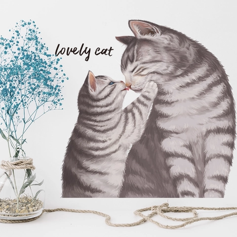 Cute Realistic Grey Striped Cats PVC Wall Sticker Waterproof Self-adhesive Lovely Cat Decal For Bedroom Dorm Pet Shop Home Decor