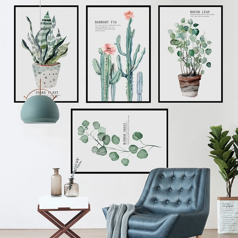 Nordischer Stil PVC Grüne Blätter Wandtattoo Aquarell Botanische Pflanze Wandkunst Aufkleber Für Wohnzimmer Schlafzimmer Deko