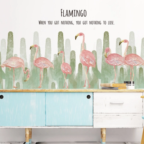 Nordico Flamingo Cactus Adesivo da Parete PVC Impermeabile Acquerello Decorativo Murale per Soggiorno Camera da Letto Bagno DIY Casa