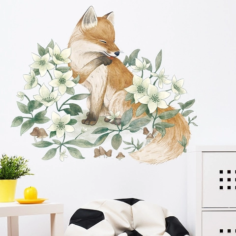 Aquarel Vos Bloem Muursticker Scandinavische Stijl Zelfklevend PVC Sticker Voor Woonkamer Slaapkamer Huisdecoratie