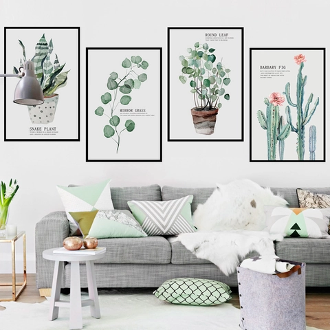 Nordischer Stil PVC Grüne Blätter Wandtattoo Aquarell Botanische Pflanze Wandkunst Aufkleber Für Wohnzimmer Schlafzimmer Deko