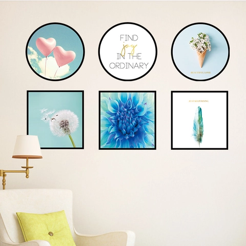 Nordic Pink Heart Balloon Wall Sticker PVC Waterproof Floral Dandelion Decals For Living Room Bedroom Artistic Home Decor