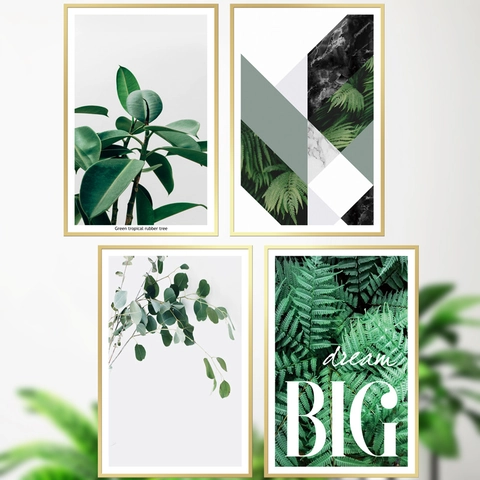 Pegatinas de Pared de Hojas de Plantas Tropicales Nórdicas Modernas PVC Minimalistas Botánicas Helecho Eucalipto Mármol Geométrico Decoración