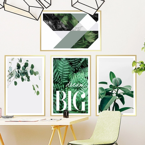 Pegatinas de Pared de Hojas de Plantas Tropicales Nórdicas Modernas PVC Minimalistas Botánicas Helecho Eucalipto Mármol Geométrico Decoración