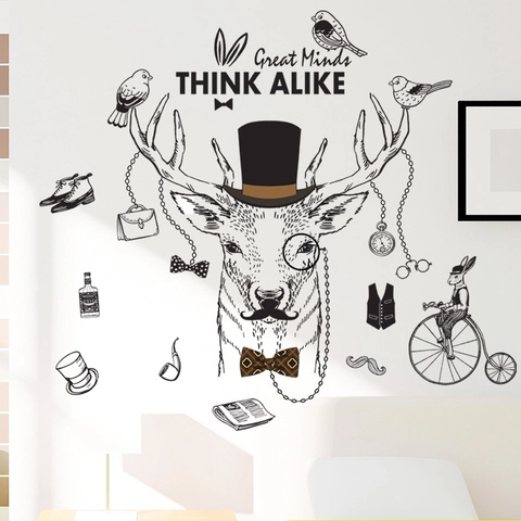 Vintage Britse Heer Hert PVC Wandsticker Great Minds Think Alike Citaat Waterdichte DIY Sticker Voor Woonkamer Huisdecoratie