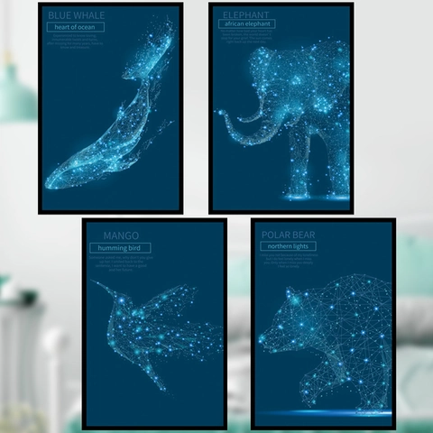 Pegatinas de Pared de Animales de Constelación Geométrica Para Sala de Estar Ballena Azul Elefante Oso Polar Calcomanías de PVC
