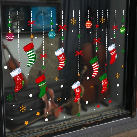 Weihnachtsstrumpf Fensteraufkleber PVC Schneeflocke Stern Statisch Haftend Für Glasfenster Schaufenster Dekoration Festliche Party