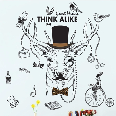 Vintage Britse Heer Hert PVC Wandsticker Great Minds Think Alike Citaat Waterdichte DIY Sticker Voor Woonkamer Huisdecoratie