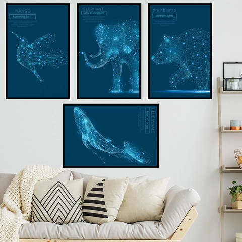 Pegatinas de Pared de Animales de Constelación Geométrica Para Sala de Estar Ballena Azul Elefante Oso Polar Calcomanías de PVC