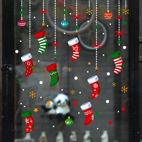 Weihnachtsstrumpf Fensteraufkleber PVC Schneeflocke Stern Statisch Haftend Für Glasfenster Schaufenster Dekoration Festliche Party