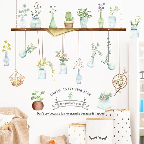 Pegatinas de Pared Nórdicas Acuarela Plantas en Maceta Florero PVC Extraíble DIY Floral Calcomanías de Pared Para Sala de Estar Dormitorio