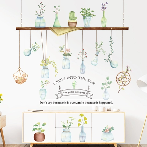 Pegatinas de Pared Nórdicas Acuarela Plantas en Maceta Florero PVC Extraíble DIY Floral Calcomanías de Pared Para Sala de Estar Dormitorio