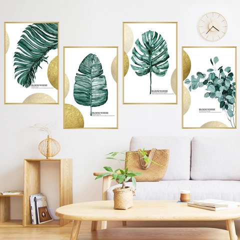 Nordisch Tropische Grüne Pflanzen Wandaufkleber PVC Wasserdicht Goldfolie Monstera Bananenblatt Schlafzimmer Wohnzimmer Wanddeko