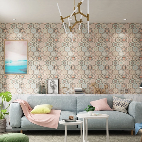 Pegatinas de Pared de PVC Impermeables con Patrón de Mandala Hexagonal Calcomanías Autoadhesivas para Azulejos Baño Cocina