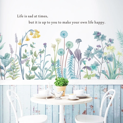 Watercolor Dandelion Flower Plant Wall Sticker Inspirational Quote Waterproof Removable PVC Art Decal For Home Decor Living Room