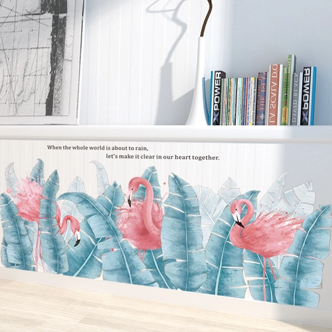 Flamingo Tropische Planten Muurstickers Zelfklevend Verwijderbaar Aquarel Roze Flamingo Groene Bladeren PVC Decal Decoratie