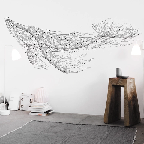 Adesivo da Parete Balena Geometrica Moderna Nero PVC Impermeabile Autoadesivo Decalcomania per Soggiorno Camera da Letto Minimalista Nordic Home Decor