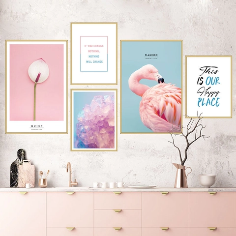 Pegatina de Pared PVC Tema Flamenco Floral Cristal Minimalista Moderno Autoadhesiva Decoración Para Dormitorio Residencia
