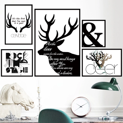 Vinilos Decorativos de Renos Minimalistas Nórdicos Juego de 5 Piezas PVC Impermeable Efecto Marco de Fotos Pegatinas para Hogar Oficina