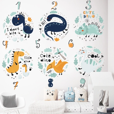 Adesivi Murali con Numeri di Dinosauri Cartoni Animati per Camera Bambini Asilo PVC Impermeabile Autoadesivo Decoro Casa DIY