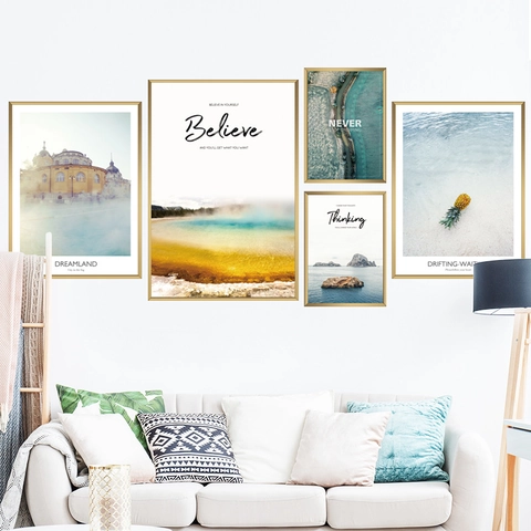 Nordische Landschaft Fünfteiliges Wandtattoo Wasserdicht Selbstklebend PVC Aufkleber Heimdekoration Für Wohnzimmer Schlafzimmer Bett Hintergrund