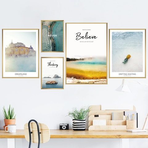 Nordische Landschaft Fünfteiliges Wandtattoo Wasserdicht Selbstklebend PVC Aufkleber Heimdekoration Für Wohnzimmer Schlafzimmer Bett Hintergrund
