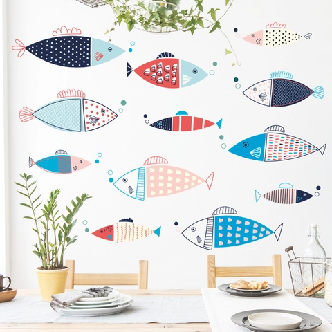 Pegatinas de Pared de Peces Coloridos Nórdicos PVC Impermeable Auto-Adhesivo Calcomanías Para Cocina Frigorífico Hogar