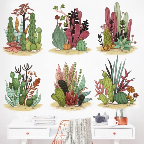 Pegatinas de Pared de Plantas Suculentas Cactus Nórdico PVC Impermeable Autoadhesivo Extraíble Decoración para Dormitorio Sala