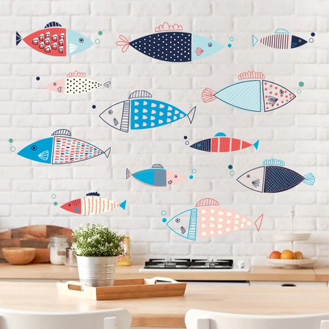 Pegatinas de Pared de Peces Coloridos Nórdicos PVC Impermeable Auto-Adhesivo Calcomanías Para Cocina Frigorífico Hogar