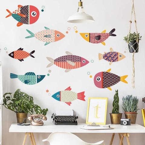 Cartoon Fish Wall Stickers Removable PVC Waterproof Sea Animal Decals For Kitchen Bathroom Kids Room Home Decor