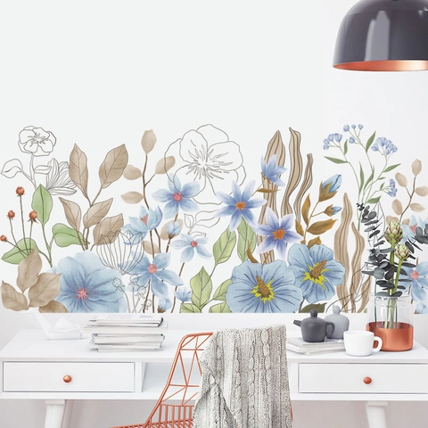 Pegatinas de Pared Florales Pintadas a Mano con Acuarela PVC Impermeable Botánico Flores para Sala de Estar Dormitorio Rodapié