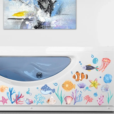 Adesivi Murali Bagno Pesci Marini Rimovibili in PVC Impermeabili Decalcomanie per Vasca da Bagno per Cameretta Bambini Casa
