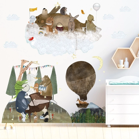 Abnehmbare Cartoon Tier Konzert Wandaufkleber Für Kinderzimmer Aquarell Waldtier Band PVC Dekorative Wandtattoo
