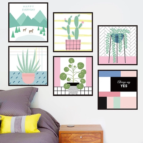 Pegatinas de Pared de Flores y Plantas en Maceta de Estilo Nórdico DIY PVC Mural Impermeable Para Sala de Estar Dormitorio Calcomanías