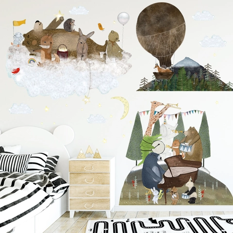 Abnehmbare Cartoon Tier Konzert Wandaufkleber Für Kinderzimmer Aquarell Waldtier Band PVC Dekorative Wandtattoo