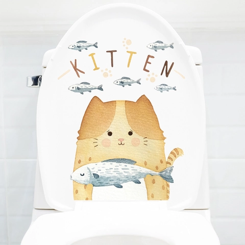 Simpatico Adesivo per Coperchio del Gabinetto Gatto Arancione Acquerello Removibile in PVC Decalcomania da Parete Bagno