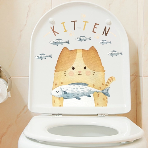 Simpatico Adesivo per Coperchio del Gabinetto Gatto Arancione Acquerello Removibile in PVC Decalcomania da Parete Bagno