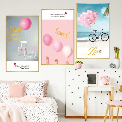 Abnehmbare Rosa Ballon Fahrrad Strand Wandtattoo PVC Wasserdicht Selbstklebend Kunst Wandbilder Für Wohnzimmer Schlafzimmer