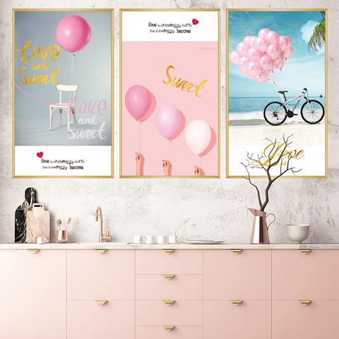 Abnehmbare Rosa Ballon Fahrrad Strand Wandtattoo PVC Wasserdicht Selbstklebend Kunst Wandbilder Für Wohnzimmer Schlafzimmer