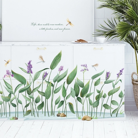 Pastoral Green Leaf Dragonfly Wall Sticker Removable PVC Decal With Quote For Living Room Bedroom Bedside Wall Decoration
