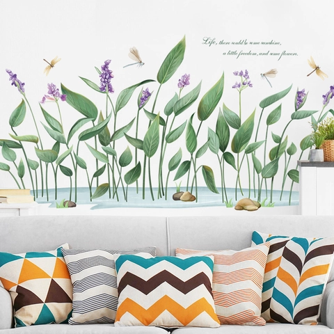 Pastoral Green Leaf Dragonfly Wall Sticker Removable PVC Decal With Quote For Living Room Bedroom Bedside Wall Decoration