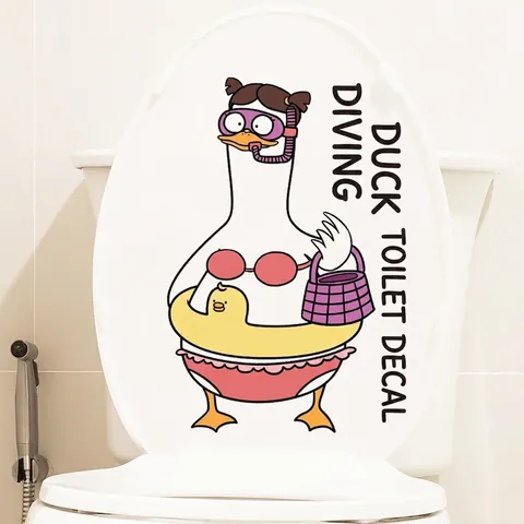 Adhesivo de Asiento de Inodoro de Pato de Buceo de Dibujos Animados Impermeable PVC Calcomanía de Pared para Baño